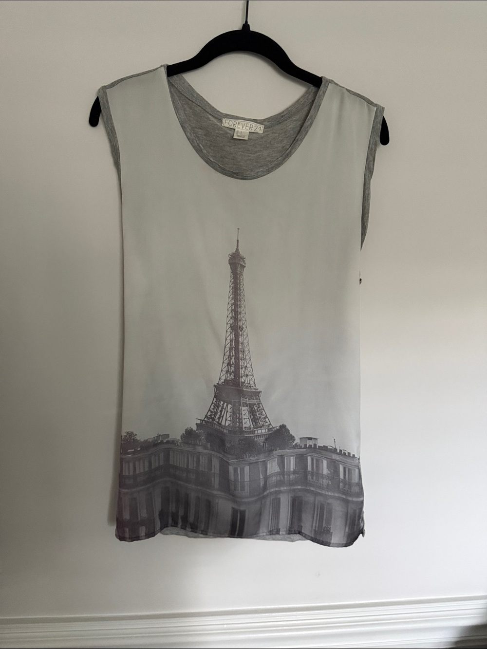 Forever 21 Light Gray Eiffel Tower Muscle Tee